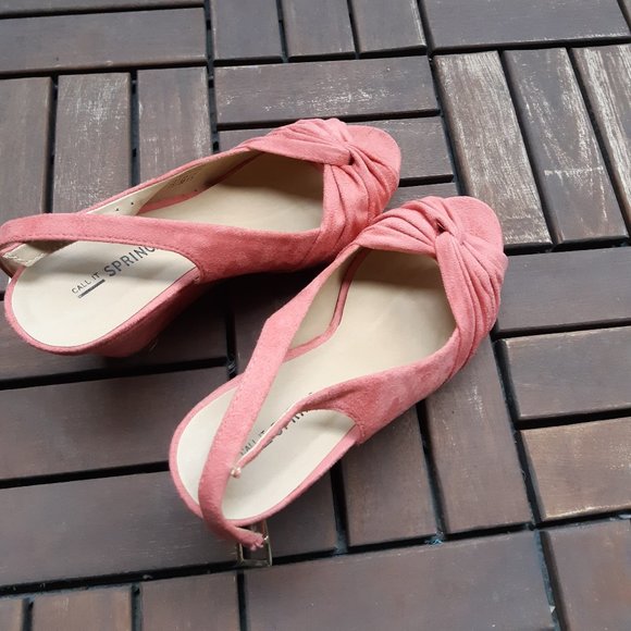 Call it spring salmon pink suede platform open toe - Picture 3 of 4